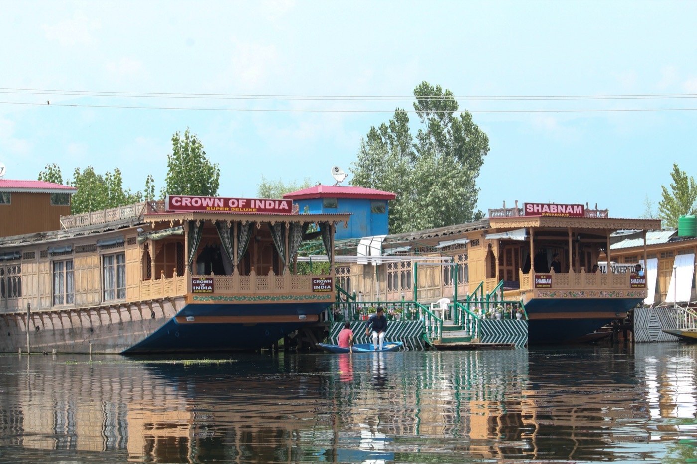 Traditional houseboats along Dal Lake